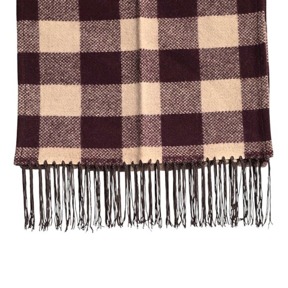 Ralph Lauren Burgundy Plaid Wool Fringe Scarf - Picture 2 of 5